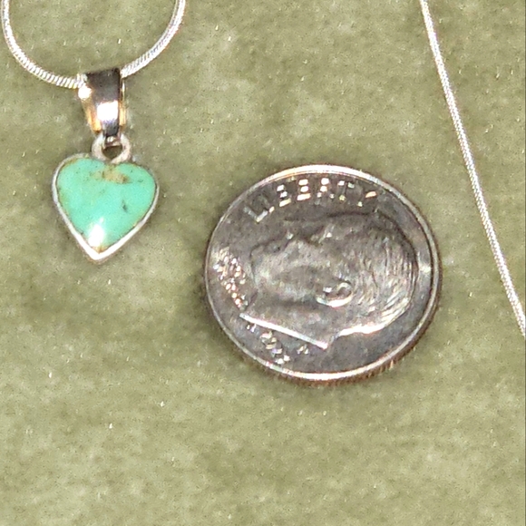 Silver Sterling Rope Chain Heart Necklace 18" with Natural Turquoise Stone Signe - Picture 5 of 6